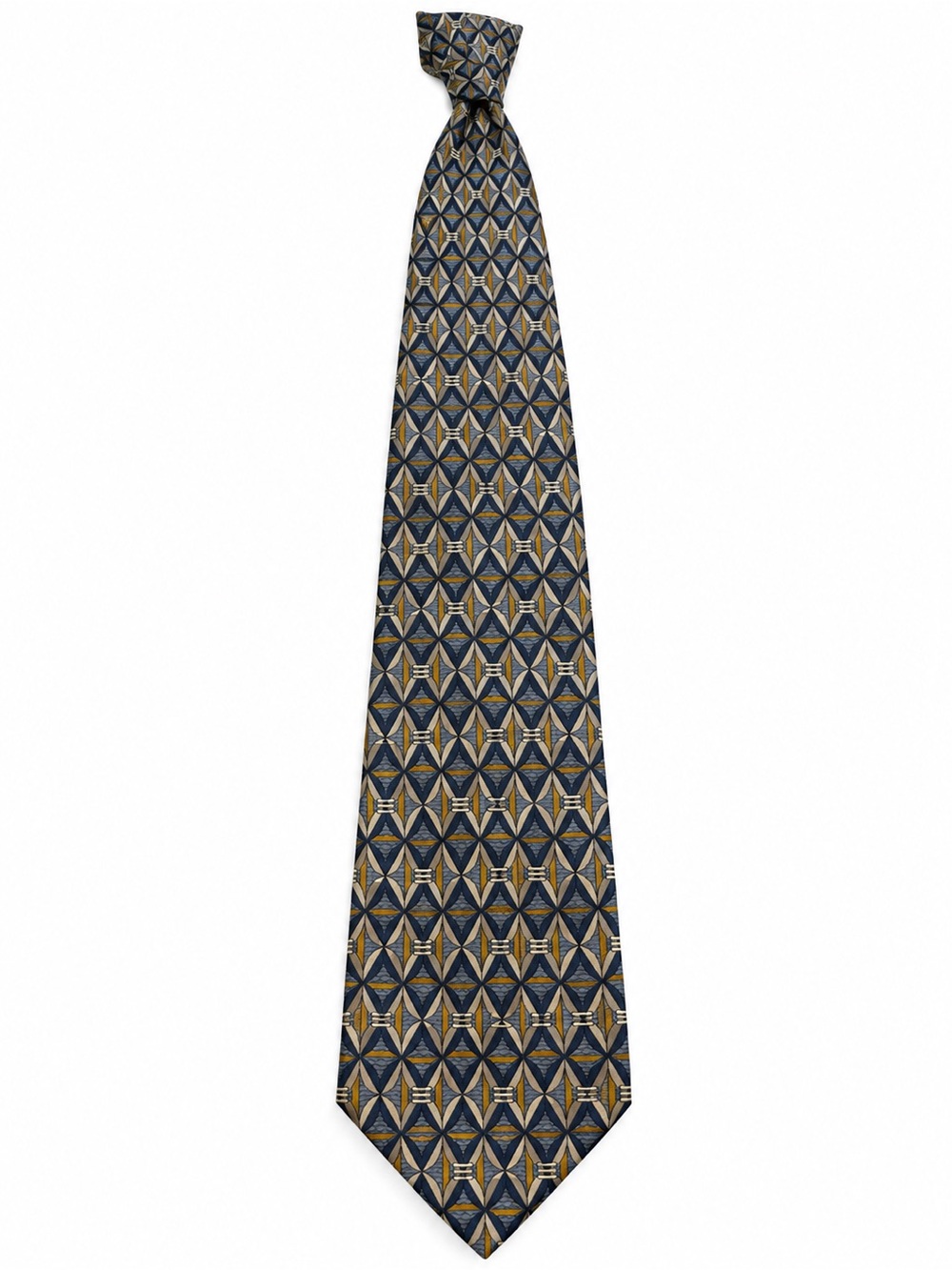 Men's Navy and Gold Geometric Silk Tie